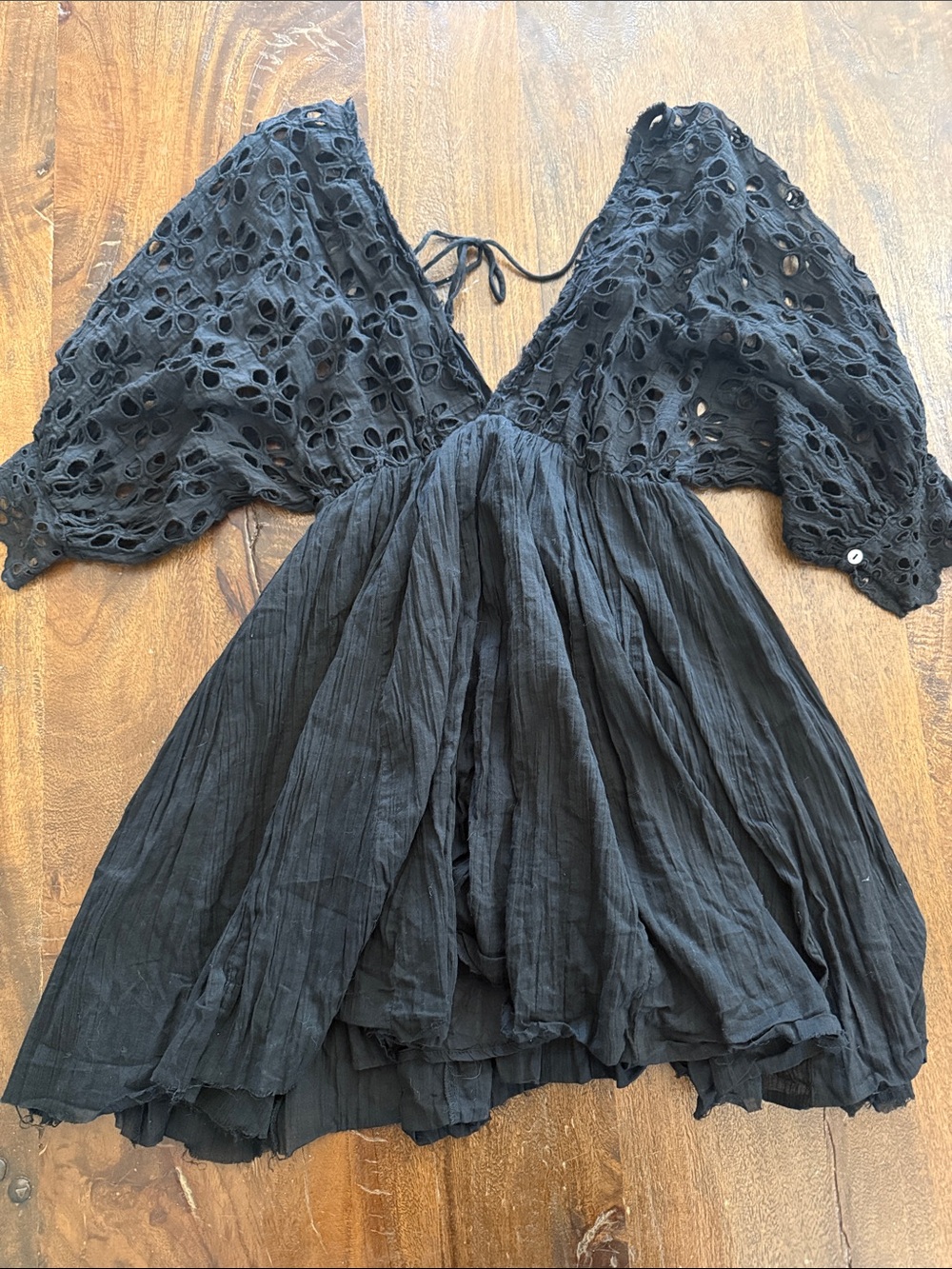 Free People Black Eyelet Sleeve Babydoll Dress